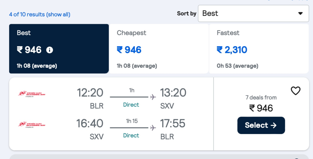 Cheapest flight from Bengaluru